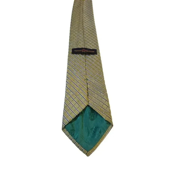 Tommy Hilfilger Mens Two Tone Green Geometric Blue Weave Stripe Silk Tie Rich - Picture 4 of 12